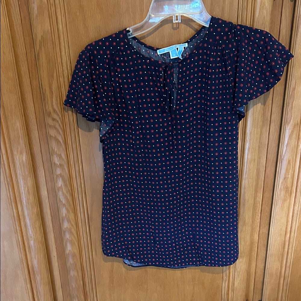 Draper James Dark Blue Top with Red Pattern